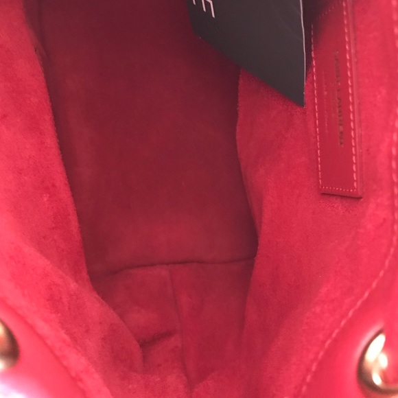 YSL-Red Tricolor Emmanuelle Fringe Bucket Bag - Picture 6 of 8